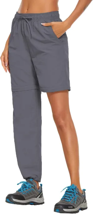 PINSPARK Women's Hiking Zip Off Pants Waterproof Convertible Shorts Lightweight for Camping Sweatpants with Pockets