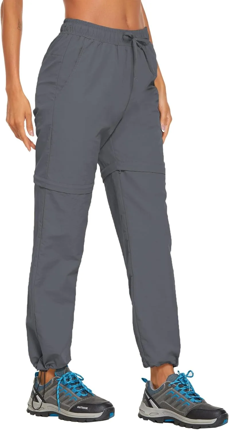 PINSPARK Women's Hiking Zip Off Pants Waterproof Convertible Shorts Lightweight for Camping Sweatpants with Pockets