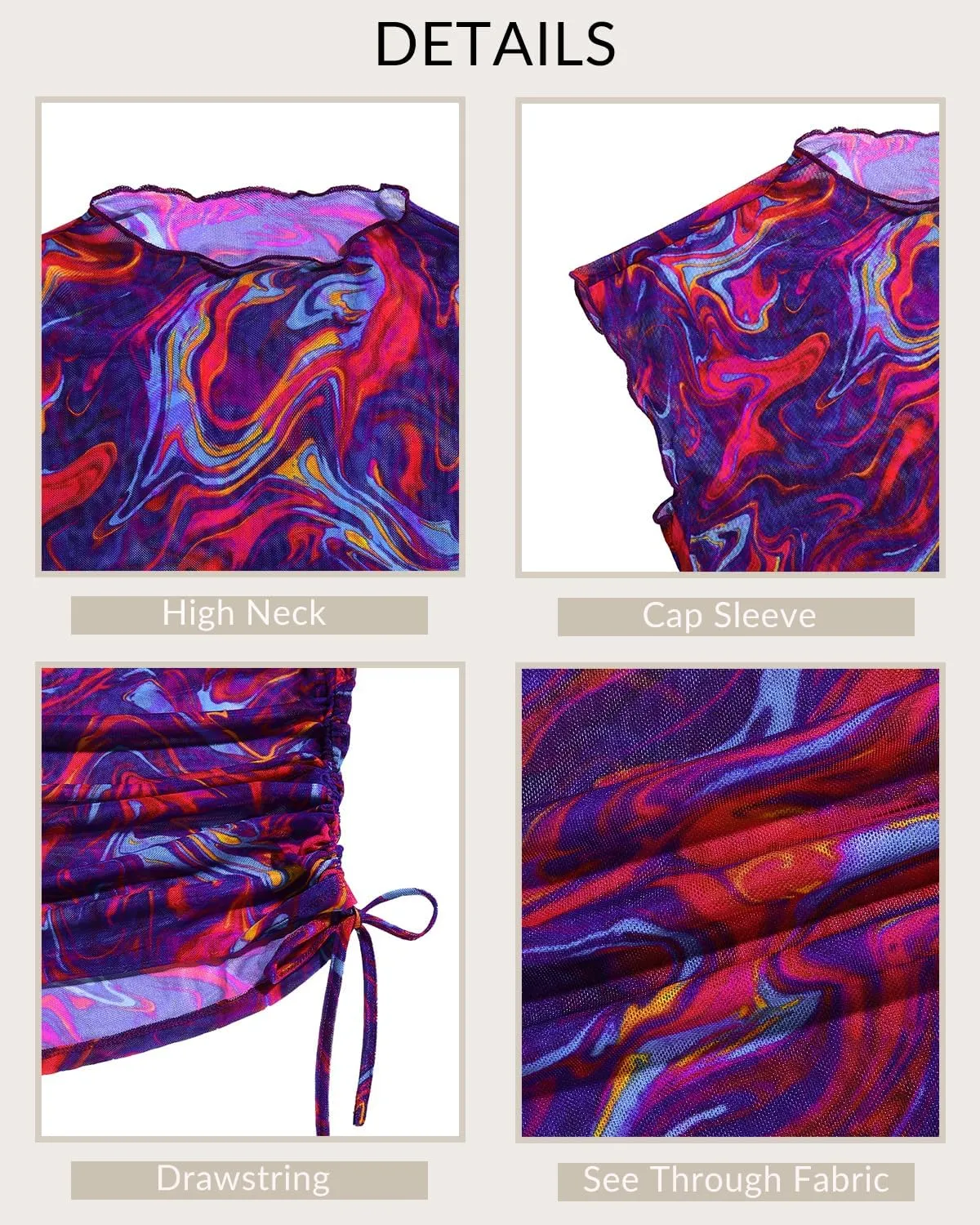 Pinup Fashion Women's Swimsuit Cover Up Sexy Sheer Dress Mesh Swimwear Coverups