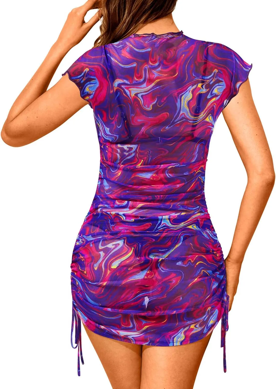 Pinup Fashion Women's Swimsuit Cover Up Sexy Sheer Dress Mesh Swimwear Coverups