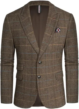 PJ PAUL JONES Men's Vintage Herringbone Tweed Blazers British Wool Blend Sport Coat Jacket