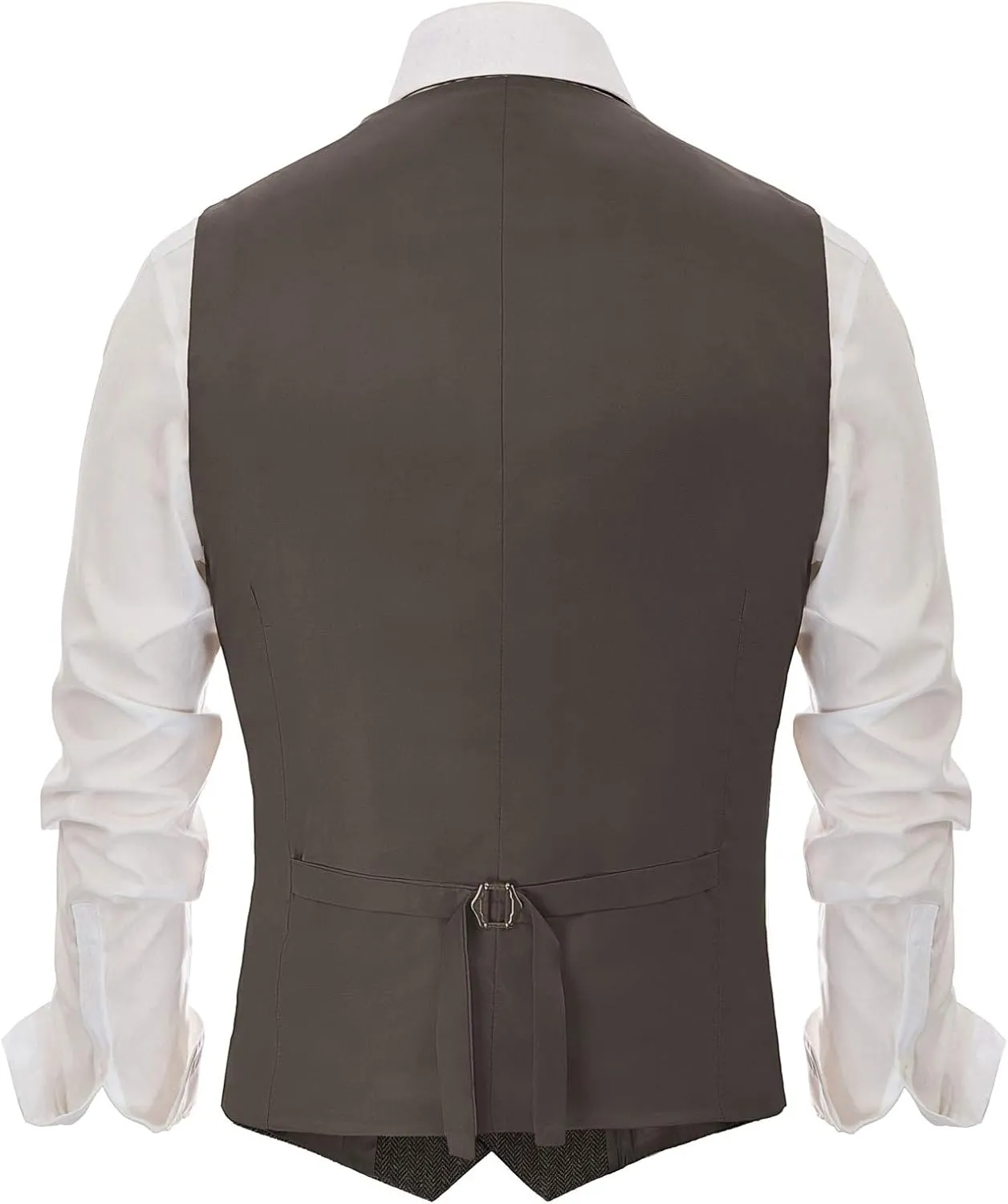 PJ PAUL JONES Mens Western Herringbone Suit Vest Tweed Wool Blend Slim Fit Waistcoat