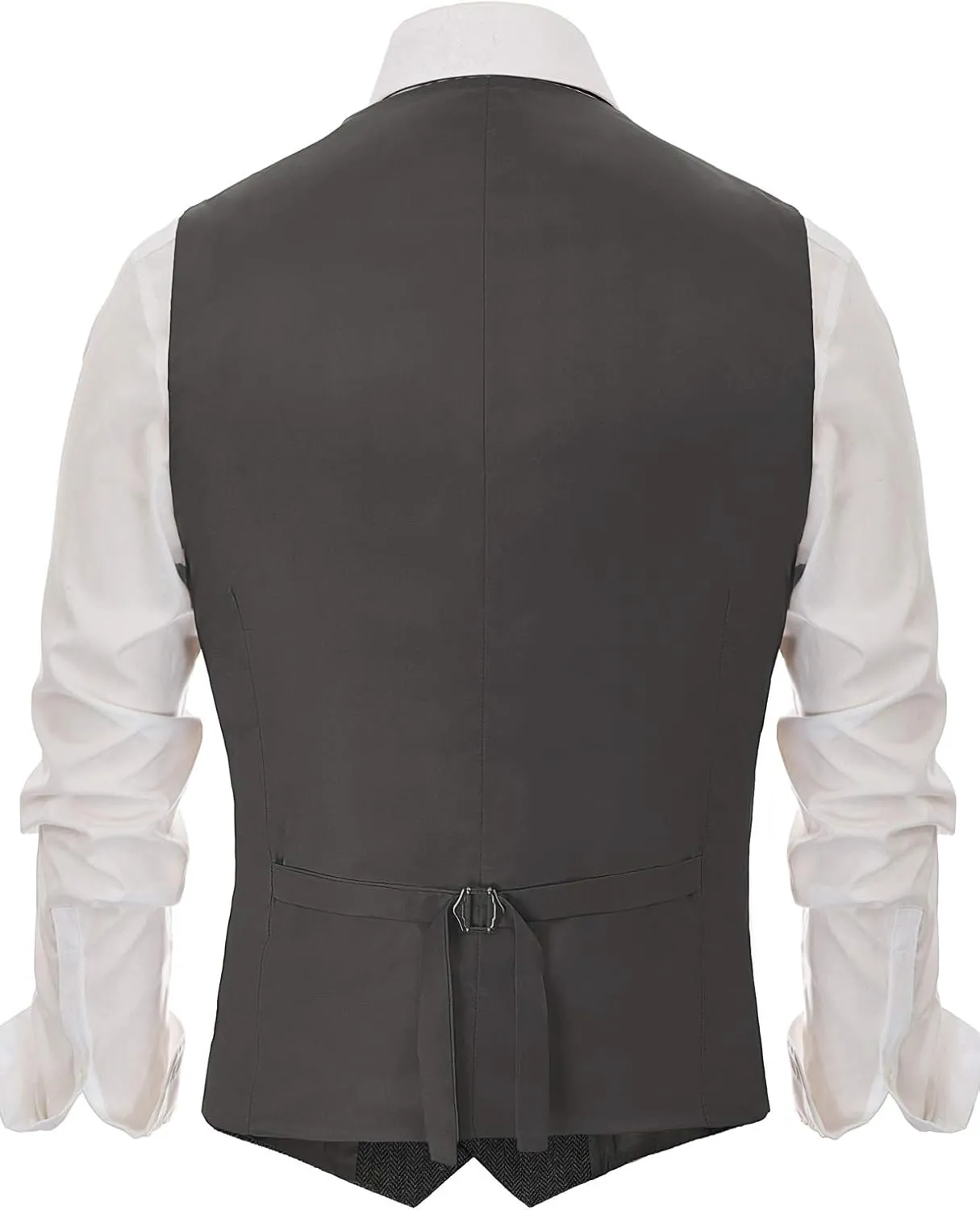 PJ PAUL JONES Mens Western Herringbone Suit Vest Tweed Wool Blend Slim Fit Waistcoat