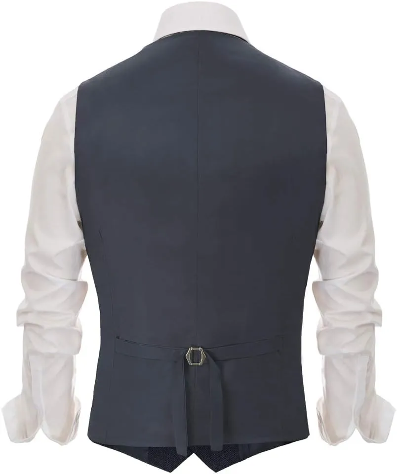PJ PAUL JONES Men's Western Herringbone Tweed Suit Vest Wool Blend V Neck Slim Fit Waistcoat