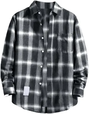 Plaid Shirts for Men Big and Tall Long Sleeve Snap Button Down Cotton Shirts with Pocket Regular Fit Work Tops