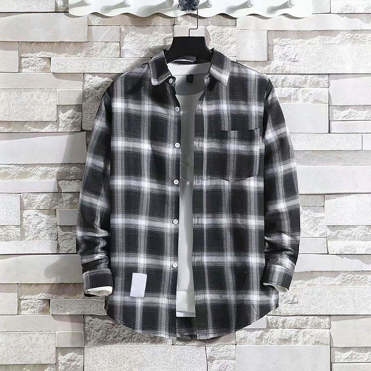 Plaid Shirts for Men Big and Tall Long Sleeve Snap Button Down Cotton Shirts with Pocket Regular Fit Work Tops