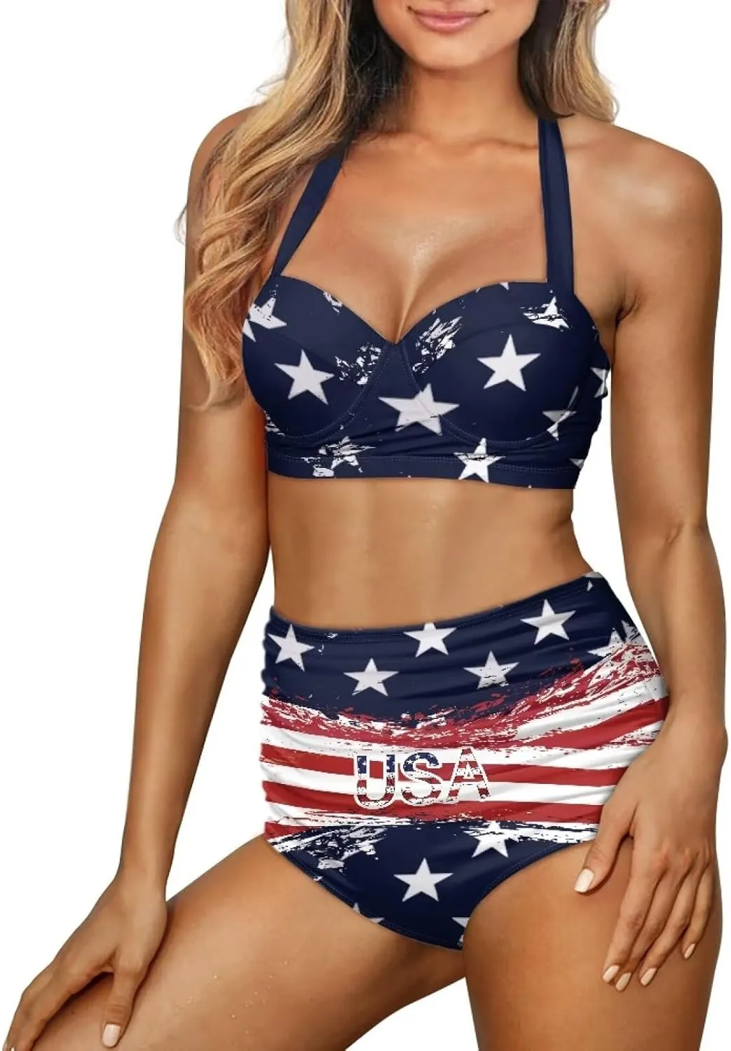Plus Size Bathing Suit for Women Tummy Control High Waisted Bikini Sets for Women Size S-2XL