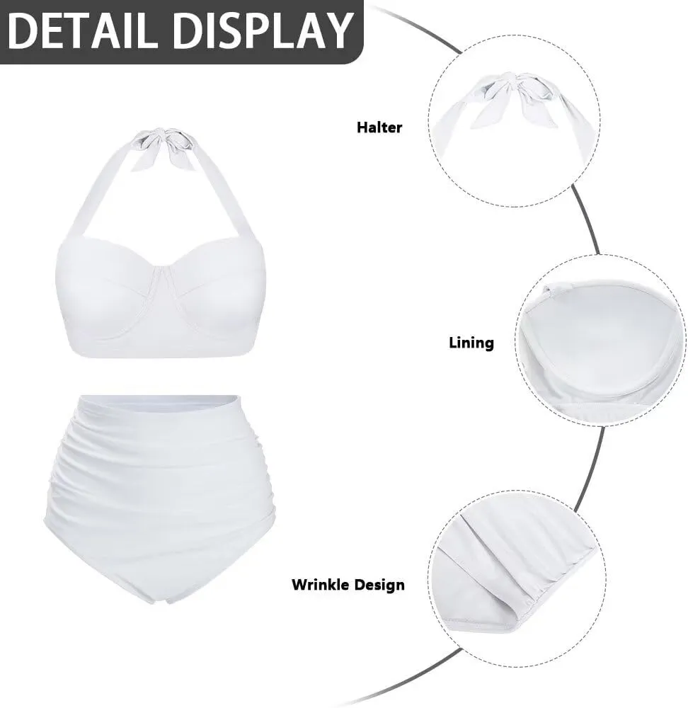 Plus Size Bathing Suit for Women Tummy Control High Waisted Bikini Sets for Women Size S-2XL