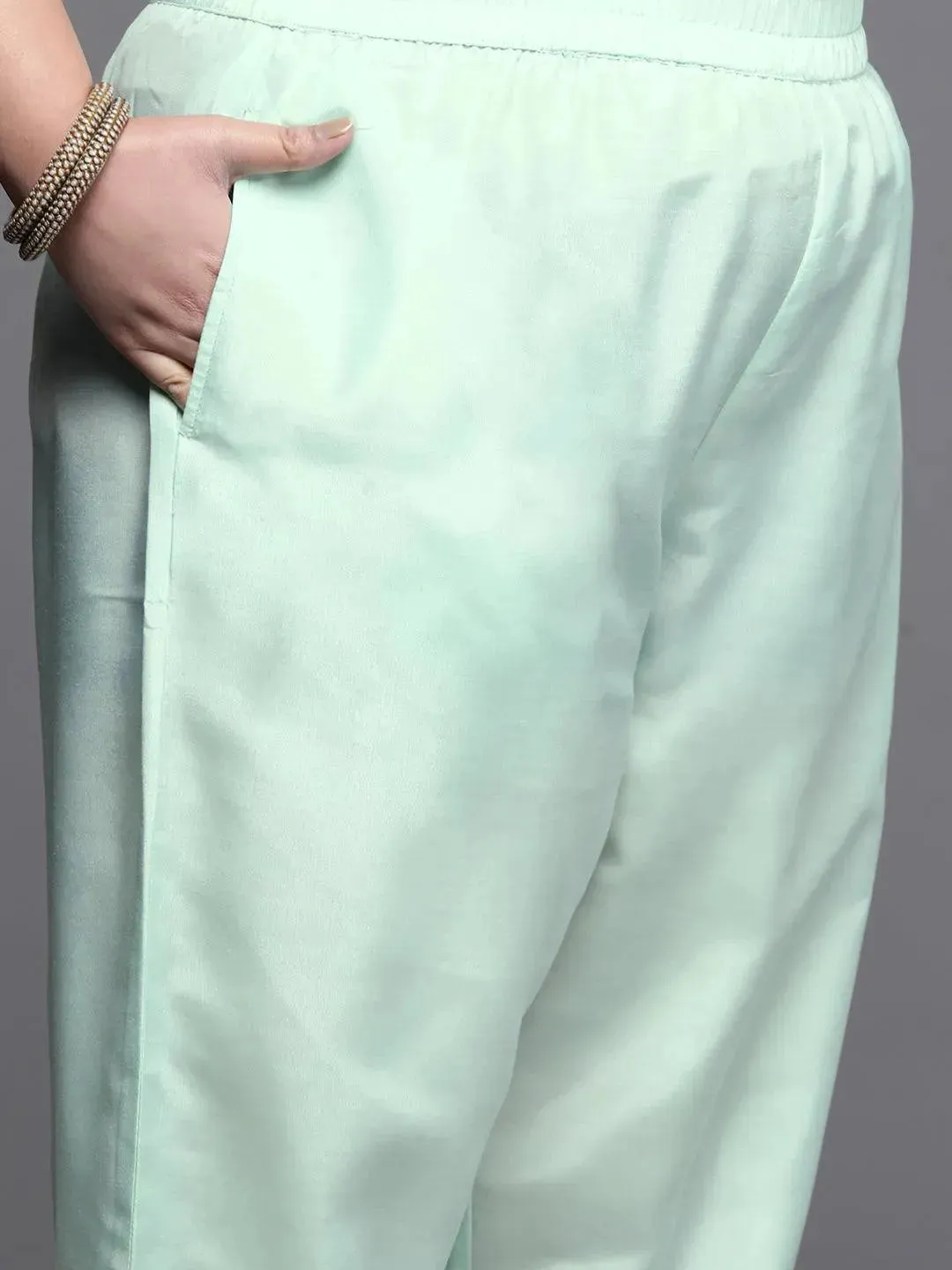 Plus Size Green Woven Design Silk Blend Straight Kurta With Dupatta