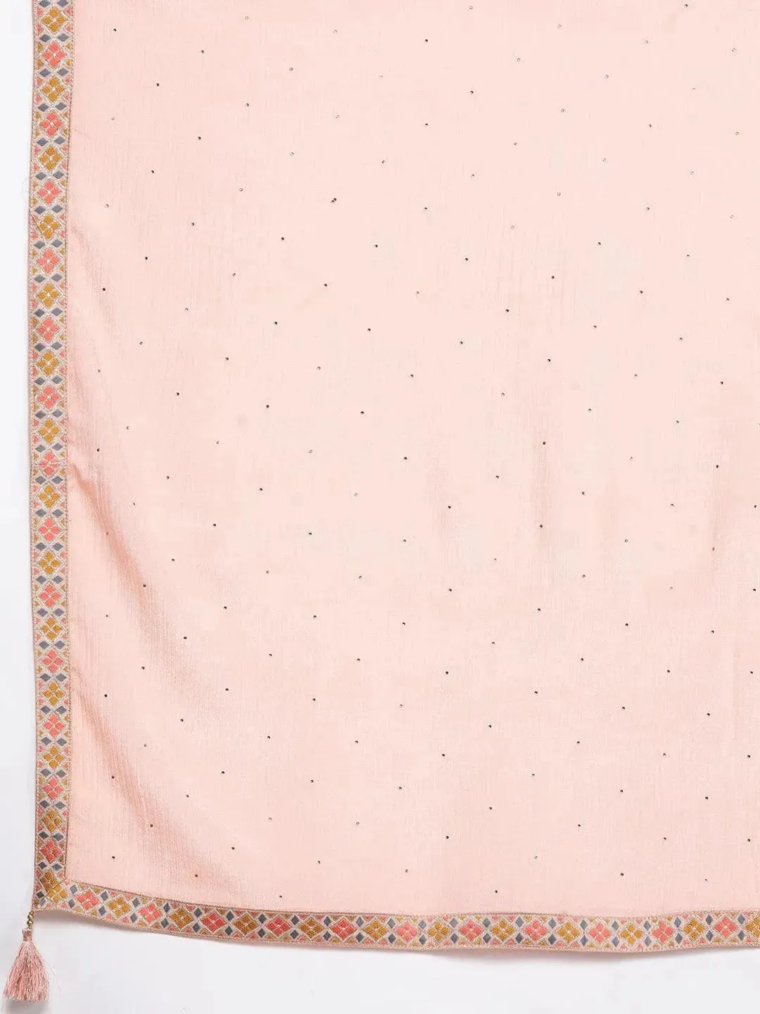 Plus Size Peach Woven Design Silk Blend Straight Kurta With Dupatta