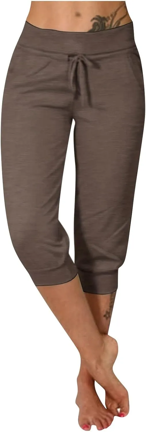 Plus Size Yoga Capris for Women Cropped High Waist Joggers Summer Loose Soft Drawstring Low Rise Capri Sweatpants