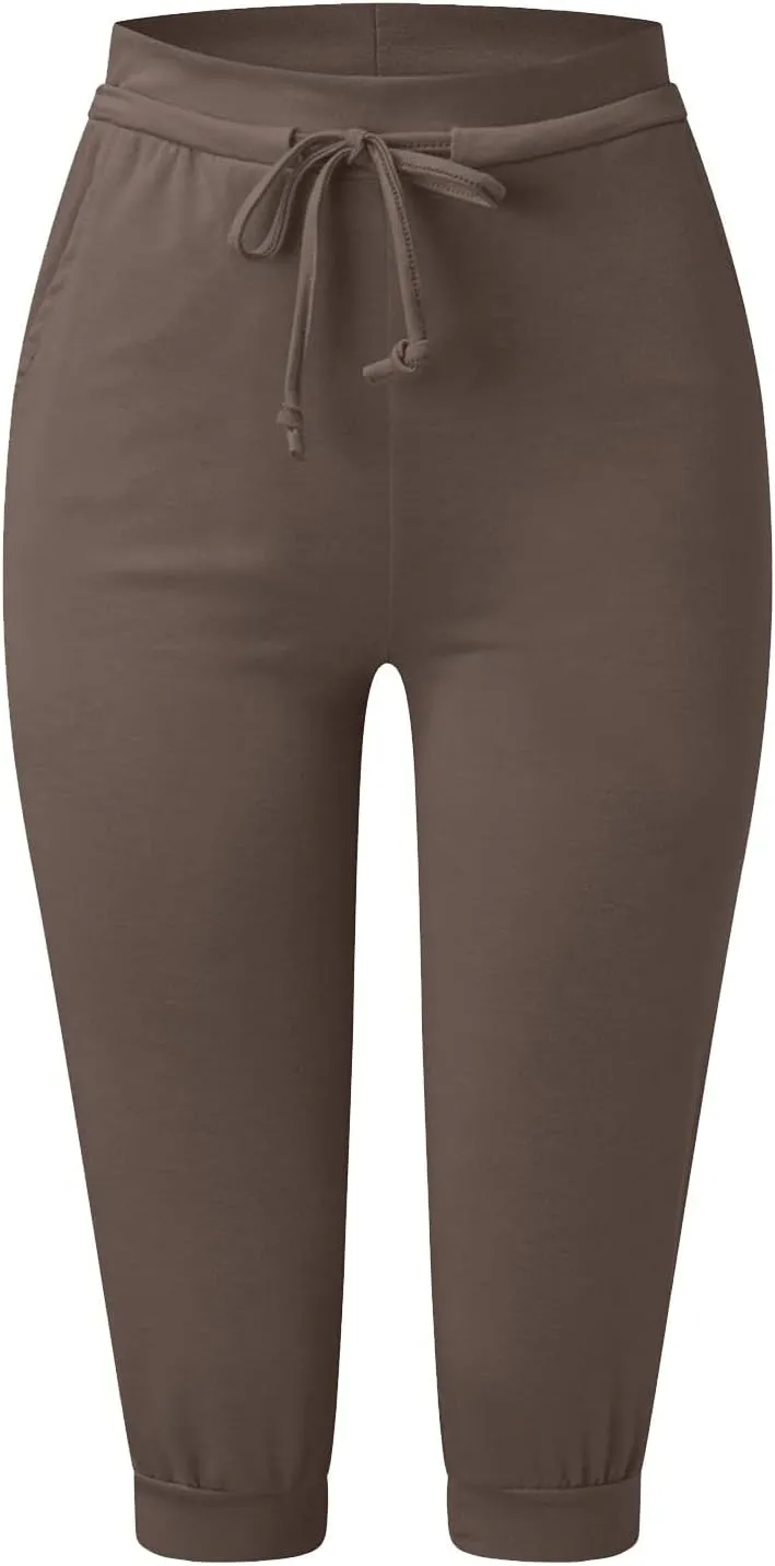 Plus Size Yoga Capris for Women Cropped High Waist Joggers Summer Loose Soft Drawstring Low Rise Capri Sweatpants