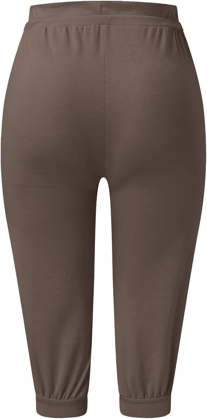 Plus Size Yoga Capris for Women Cropped High Waist Joggers Summer Loose Soft Drawstring Low Rise Capri Sweatpants