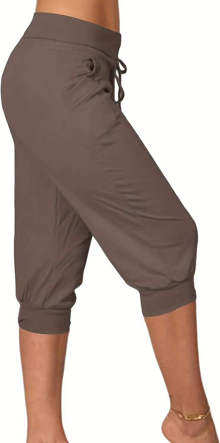 Plus Size Yoga Capris for Women Cropped High Waist Joggers Summer Loose Soft Drawstring Low Rise Capri Sweatpants