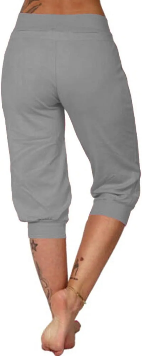 Plus Size Yoga Capris for Women Cropped High Waist Joggers Summer Loose Soft Drawstring Low Rise Capri Sweatpants
