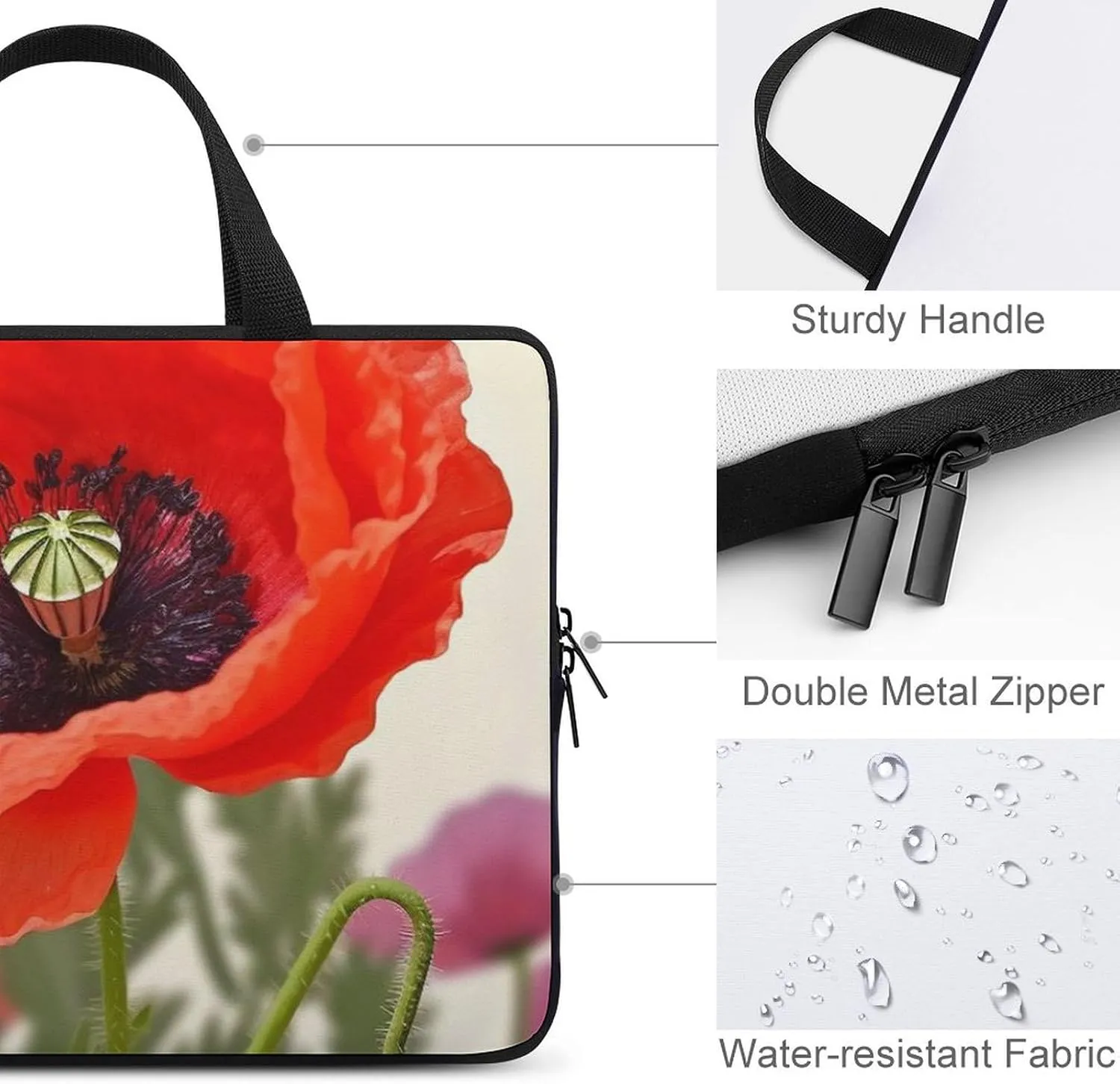 Poppy Flower Laptop Bag Durable Laptop Sleeve Water-Resistant Notebook Bag for Computer Or Tablet