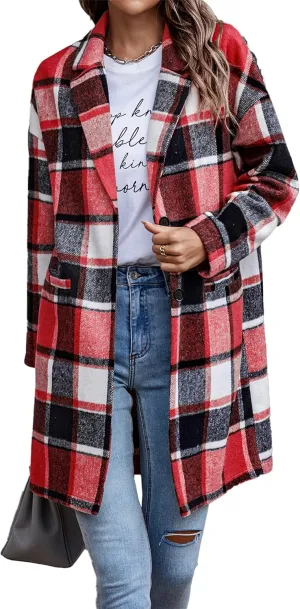 PRETTYGARDEN Women's Plaid Shacket Jacket Trendy Casual Button Wool Blend Winter Tartan Trench Coat with Pockets