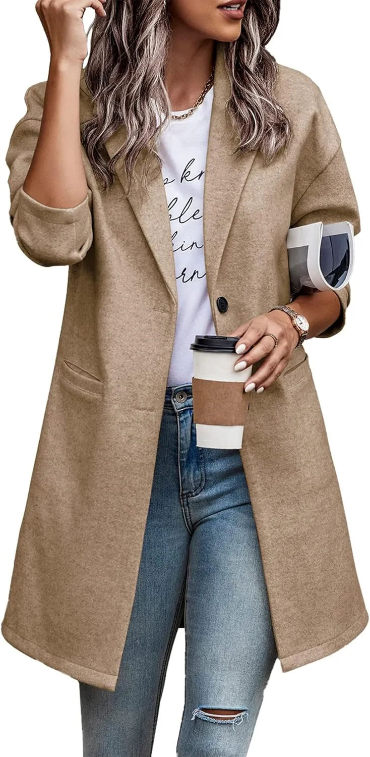 PRETTYGARDEN Women's Plaid Shacket Jacket Trendy Casual Button Wool Blend Winter Tartan Trench Coat with Pockets