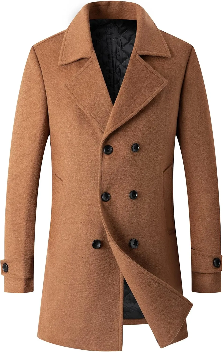 PRIJOUHE Mens Woolen Trench Coat Pea Coat Double Breasted Regular Fit Wool Blend coat Business Overcoat