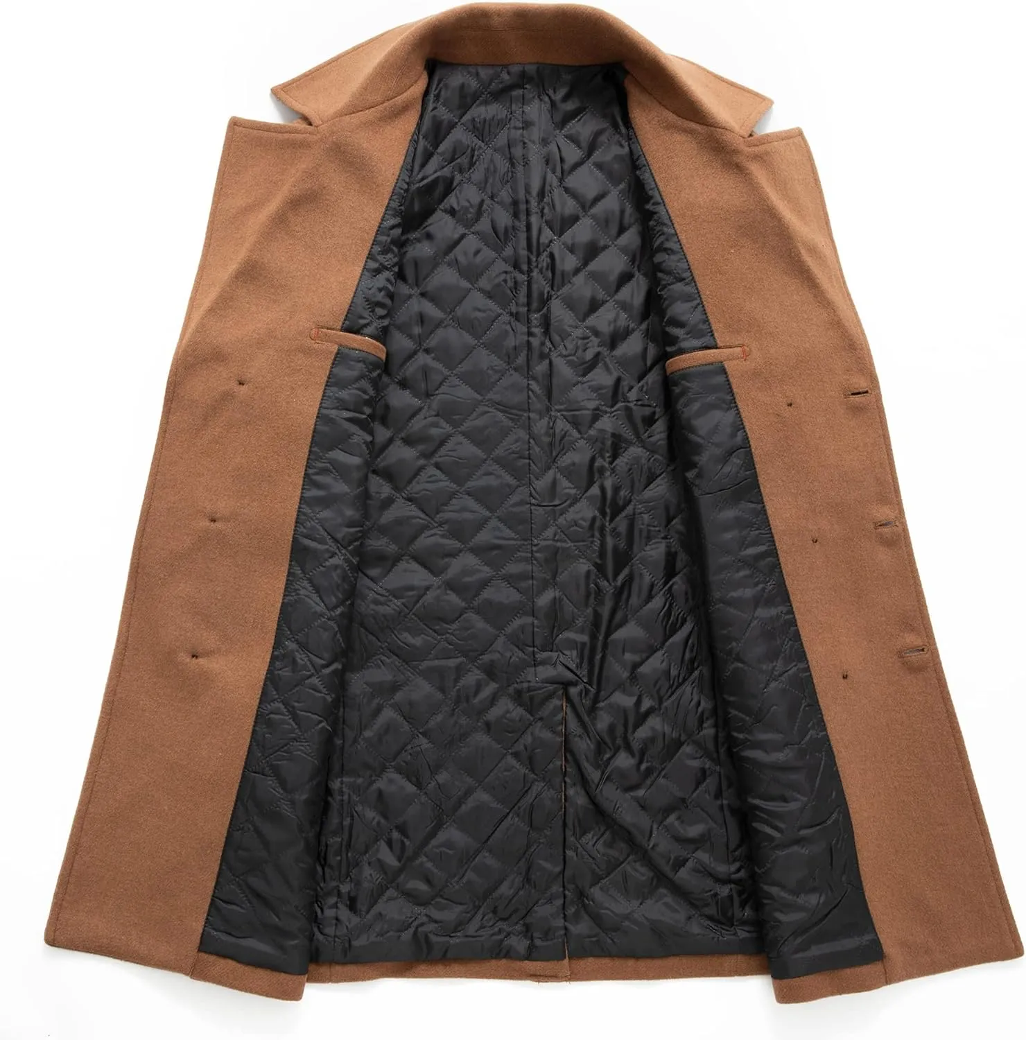 PRIJOUHE Mens Woolen Trench Coat Pea Coat Double Breasted Regular Fit Wool Blend coat Business Overcoat
