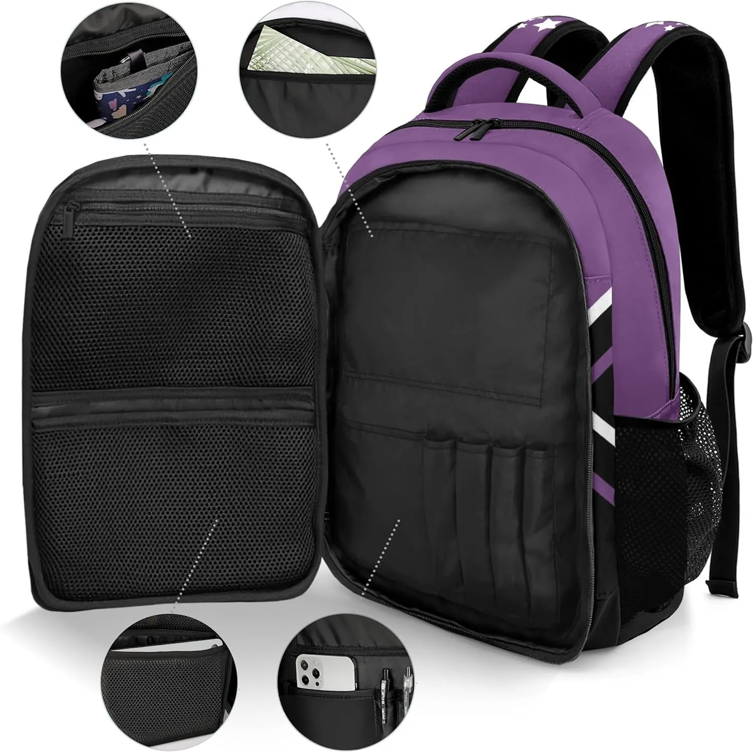 Purple Cheer Cheerleader Personalized School Backpack Durable Laptop Bag for Man Woman