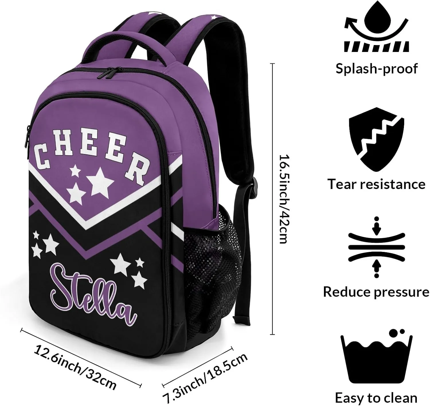 Purple Cheer Cheerleader Personalized School Backpack Durable Laptop Bag for Man Woman