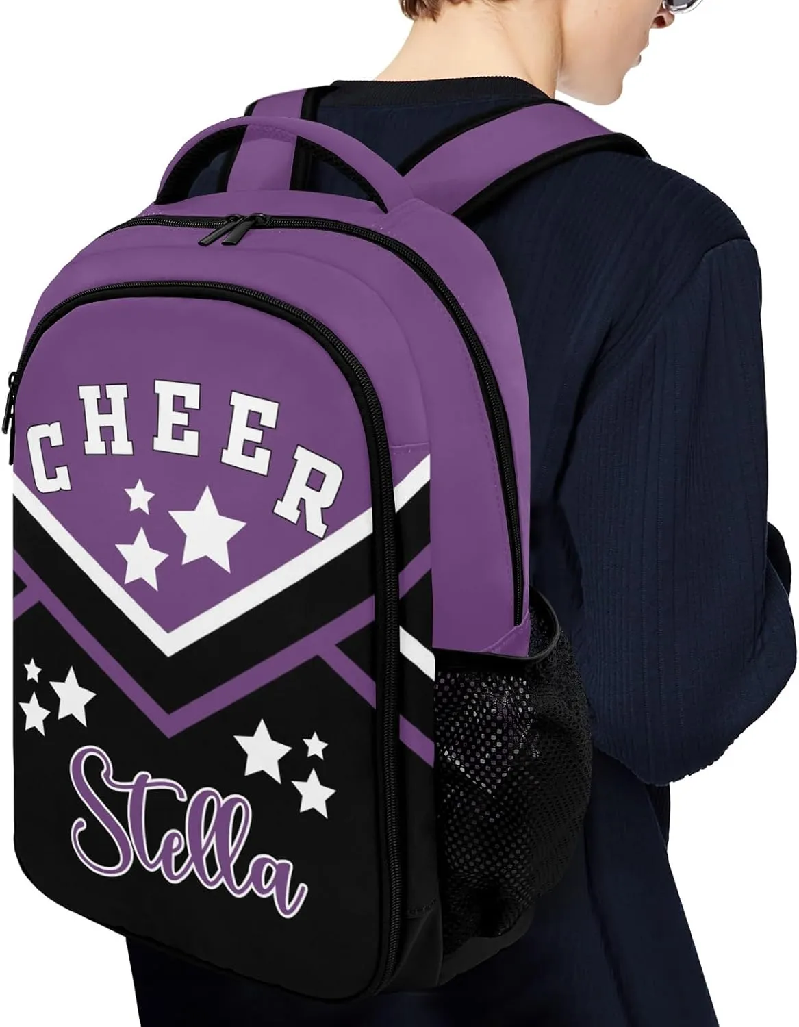 Purple Cheer Cheerleader Personalized School Backpack Durable Laptop Bag for Man Woman