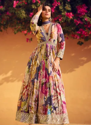 Purple Embroidered Floral Anarkali Dress