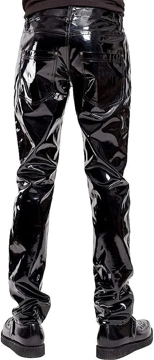 PVC Pants Hot Pants Sexy Outdoor Wet Look Shiny Casual Slim Fit PVC Shiny Black Vinyl Pants