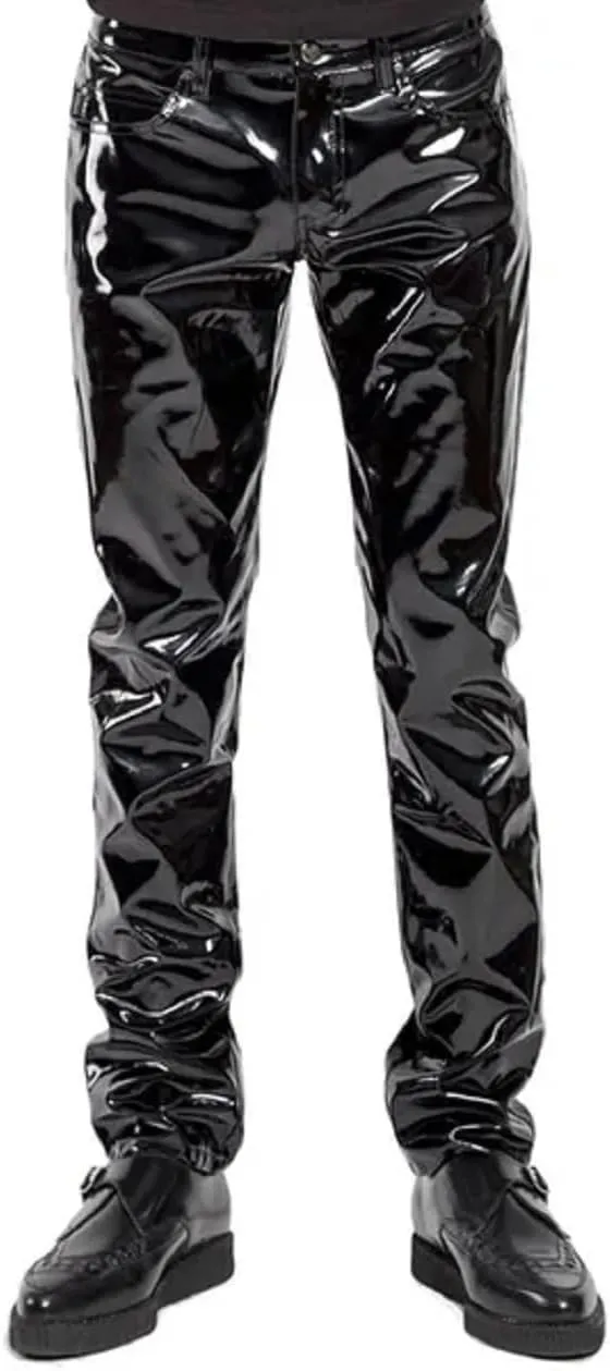 PVC Pants Hot Pants Sexy Outdoor Wet Look Shiny Casual Slim Fit PVC Shiny Black Vinyl Pants