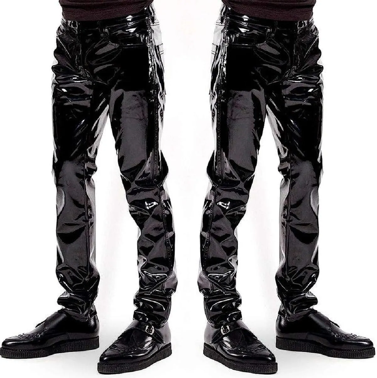 PVC Pants Hot Pants Sexy Outdoor Wet Look Shiny Casual Slim Fit PVC Shiny Black Vinyl Pants