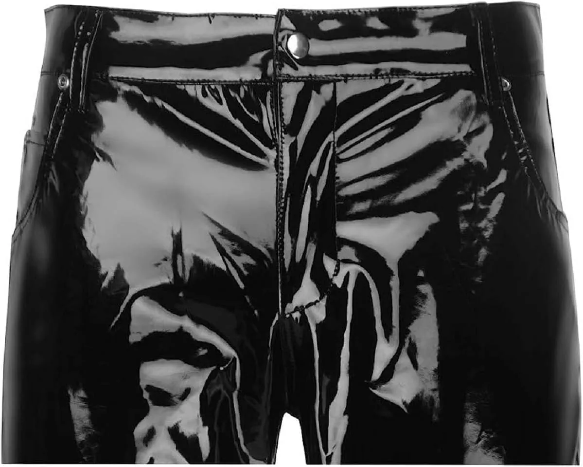 PVC Pants Hot Pants Sexy Outdoor Wet Look Shiny Casual Slim Fit PVC Shiny Black Vinyl Pants