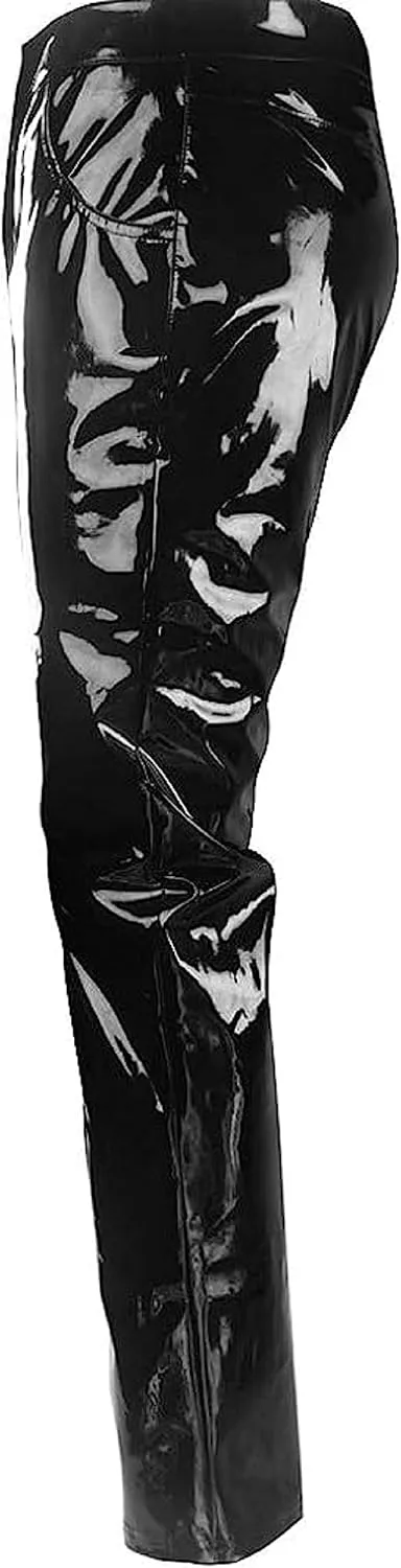 PVC Pants Hot Pants Sexy Outdoor Wet Look Shiny Casual Slim Fit PVC Shiny Black Vinyl Pants