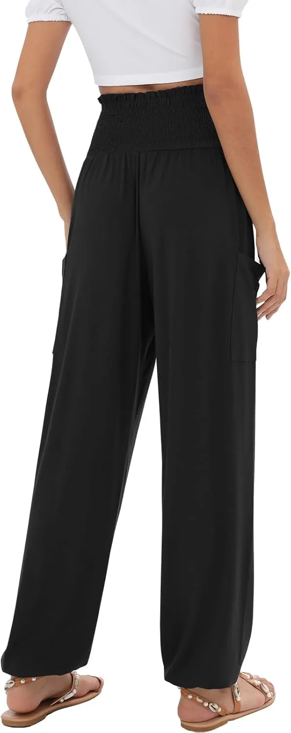 QIANXIZHAN Women's Harem Pants, High Waist Yoga Boho Trousers with Pockets