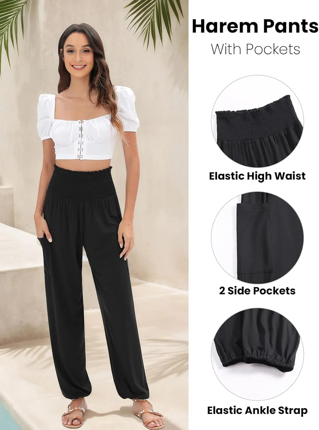 QIANXIZHAN Women's Harem Pants, High Waist Yoga Boho Trousers with Pockets