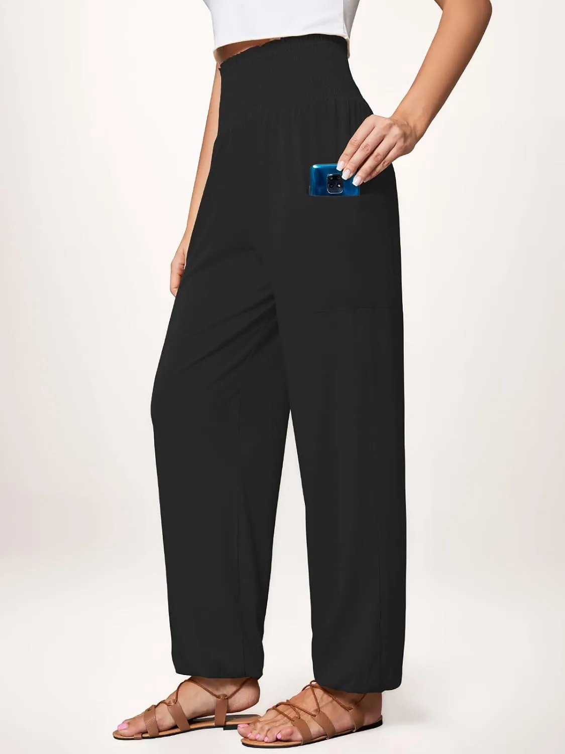 QIANXIZHAN Women's Harem Pants, High Waist Yoga Boho Trousers with Pockets