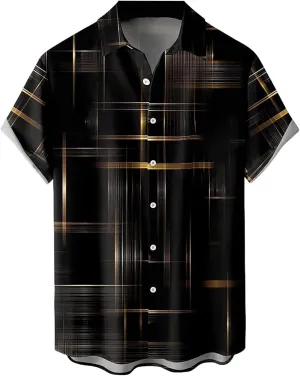 QIVICIMA Mens Bowling Shirts Hawaiian Shirt Big and Tall Retro Button Up Vintage Guayabera Camp Shirt