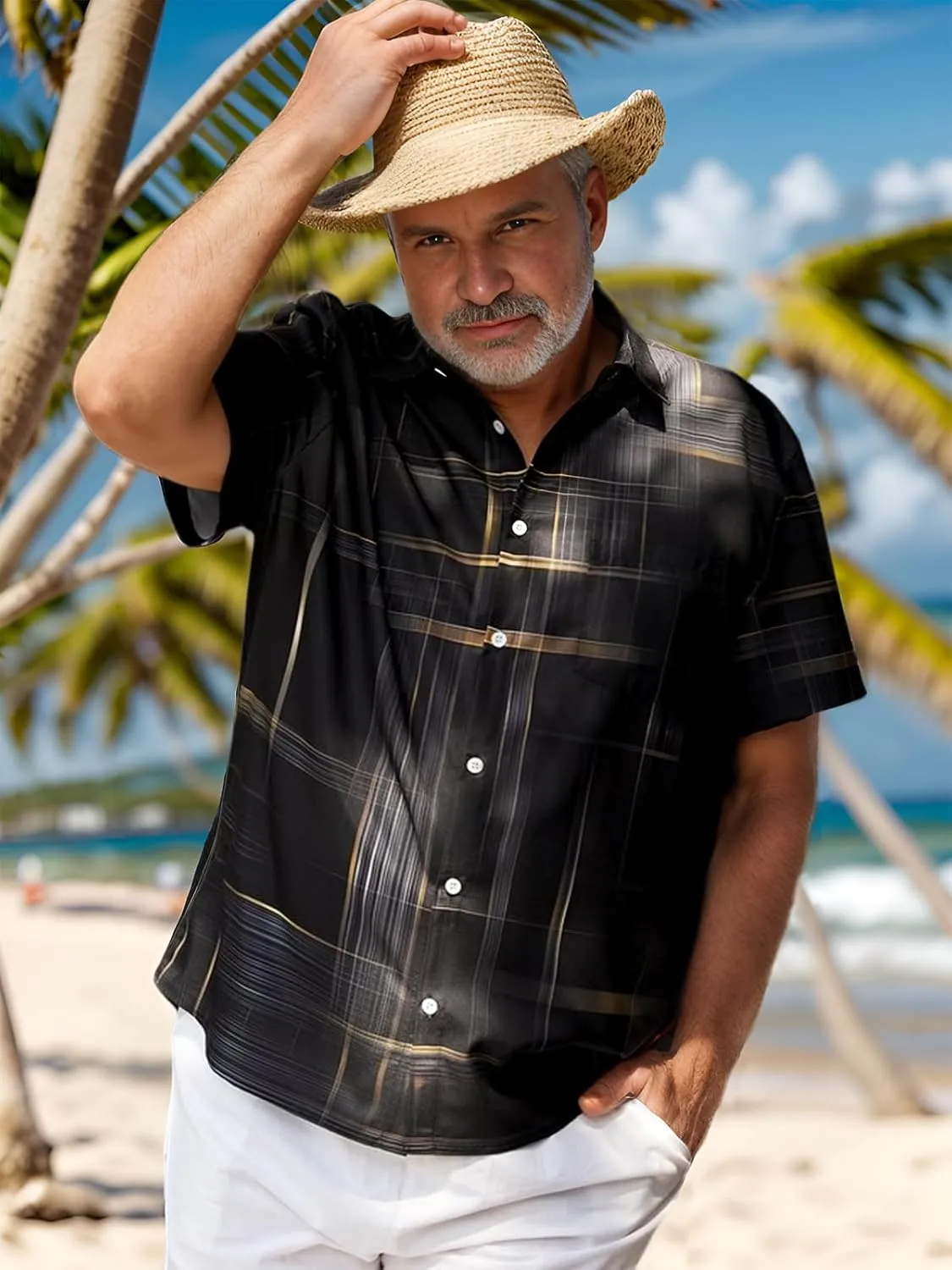 QIVICIMA Mens Bowling Shirts Hawaiian Shirt Big and Tall Retro Button Up Vintage Guayabera Camp Shirt