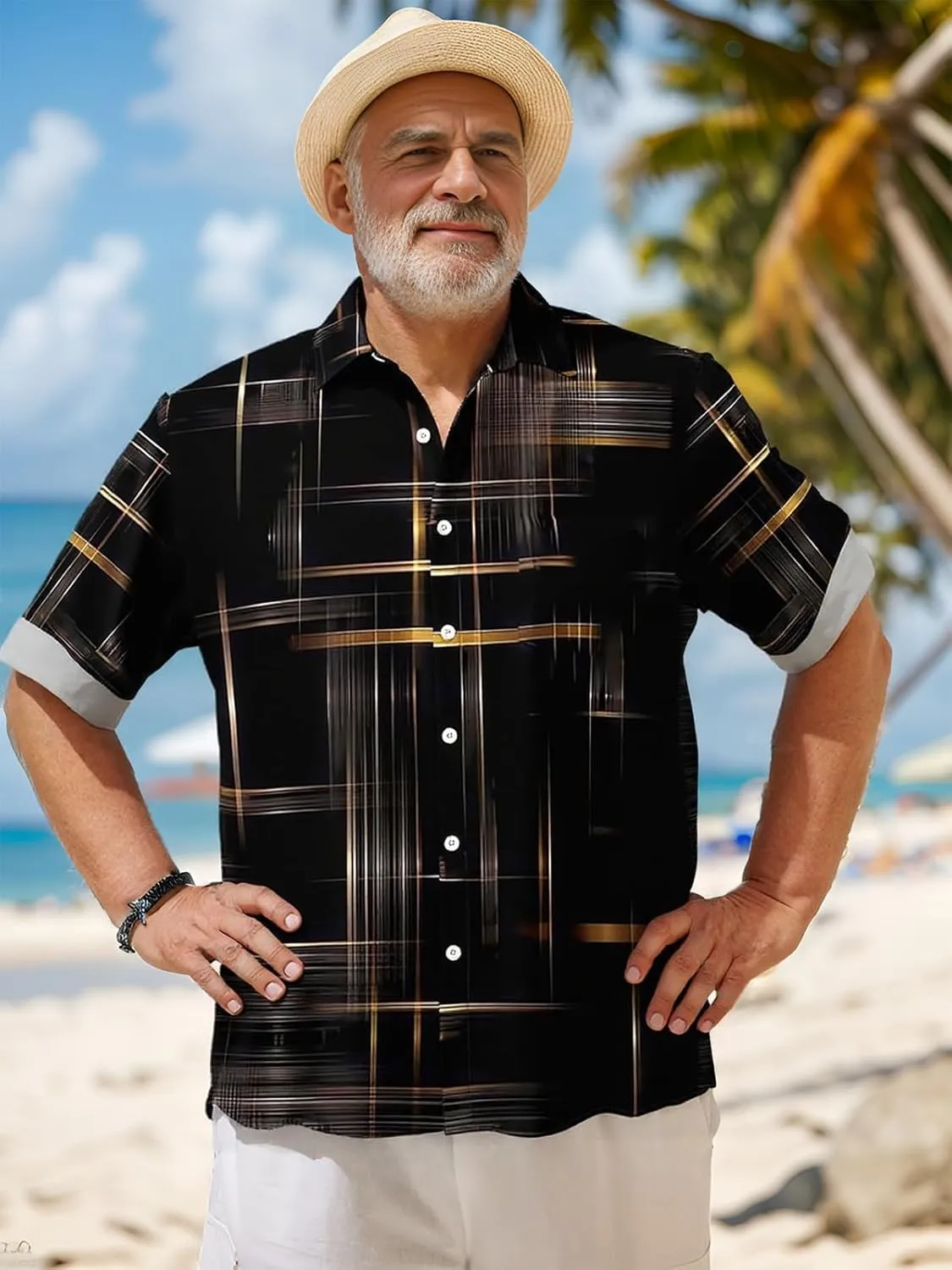 QIVICIMA Mens Bowling Shirts Hawaiian Shirt Big and Tall Retro Button Up Vintage Guayabera Camp Shirt