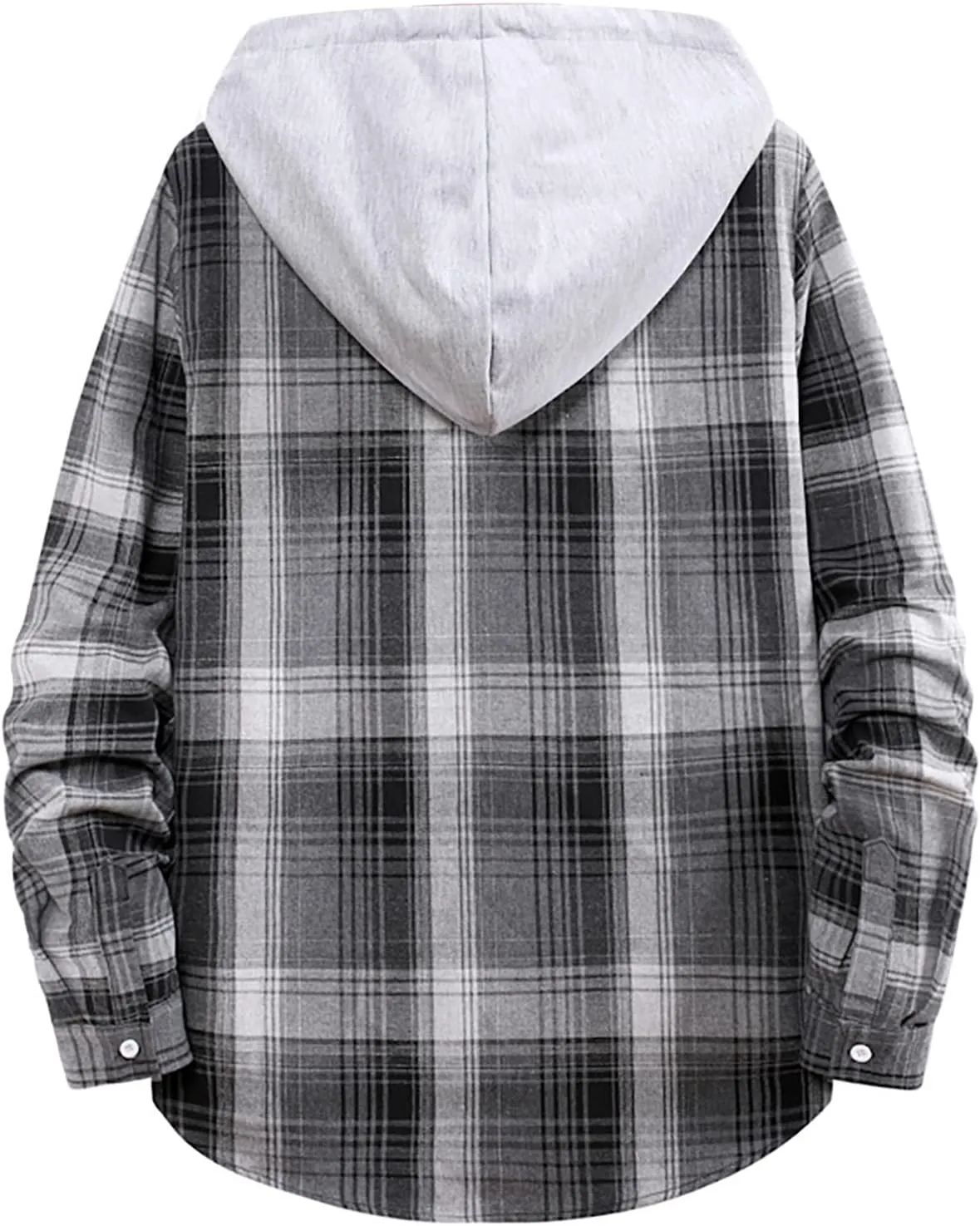 Quilted Lined Flannel Shirt Jacket for Men Sleeved Casual Hooded Jacket Top Plaid Fall Work Outerwear Coat 2024