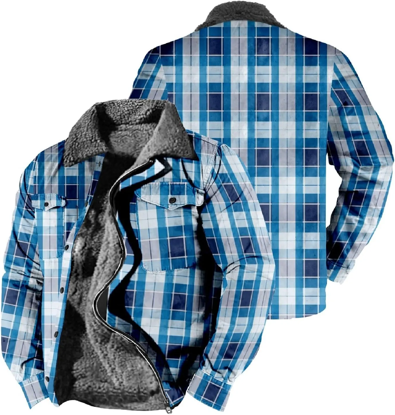 QWENTMTNTY Men Fleece Lined Sherpa Jacket Western Plaid Flannel Jackets Zip Up Big & Tall Thickened Thermal Heavyweight Coat