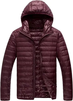 QWENTMTNTY Winter Puffer Jackets for Men with Hoodie Slim Fit Zipper Thermal Down Coats Big and Tall Waterproof Windbreaker