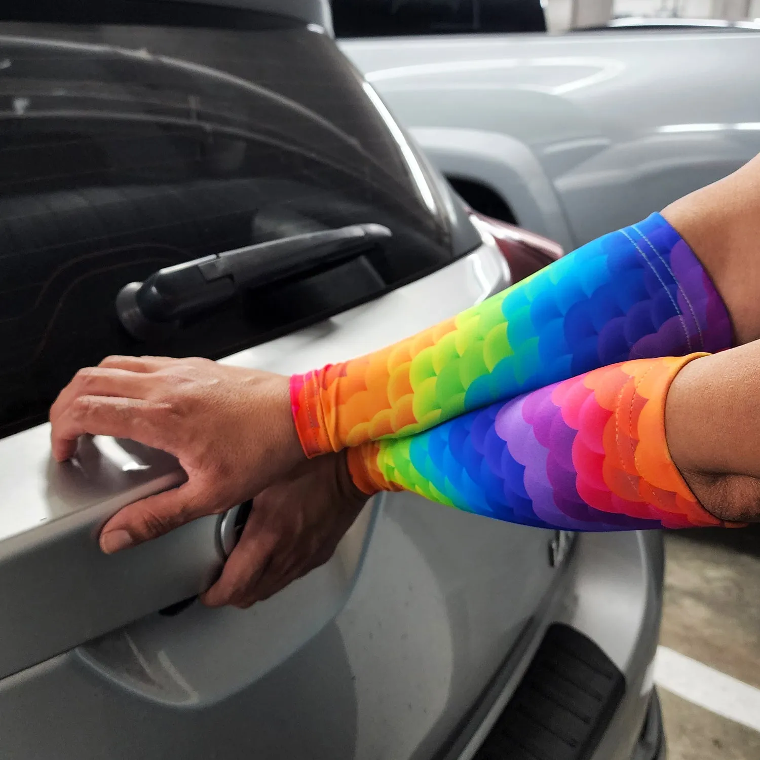 Rainbow Cloud Pattern Forearm Sleeves for Crepey Skin
