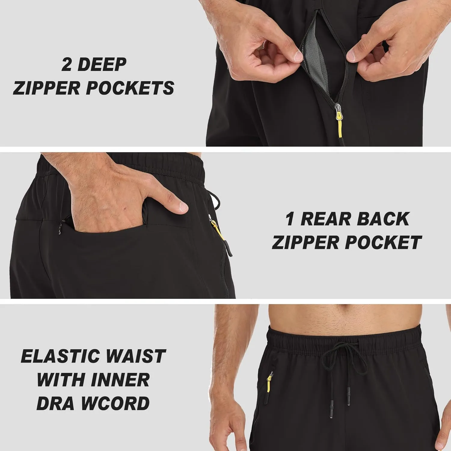 Rapoo Men's Lightweight Pants with Zipper Pockets Quick Dry Workout Athletic Travel Pants