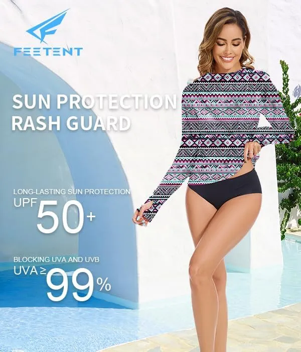 Rash Guard for Women UPF 50  Long Sleeve Rashguard Shirt Sun Protection Quick Dry Swim Shirt No Bottoms&Bras