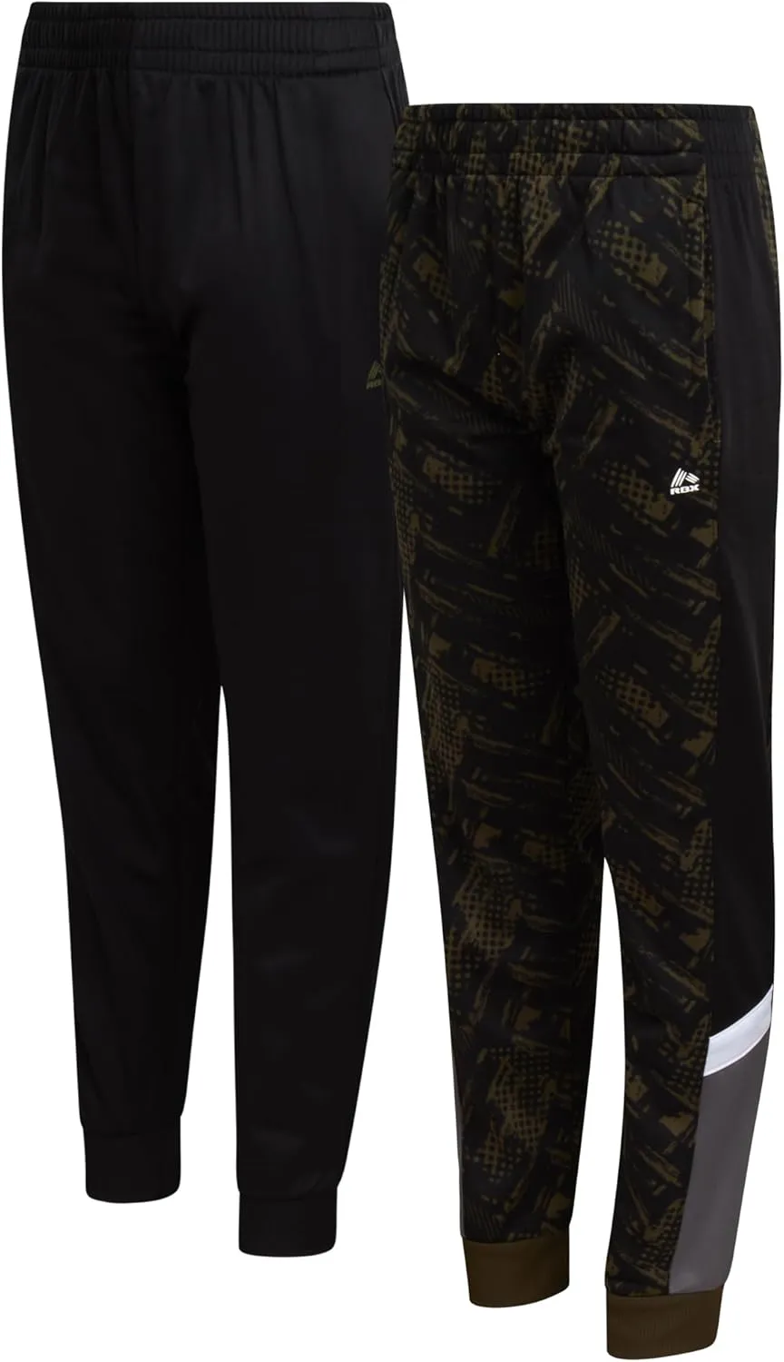 RBX Boys Sweatpants - 2 Pack Stretch Performance Tricot Activewear Boys Joggers Athletic Pants with Side Pockets (Size: 4-20)