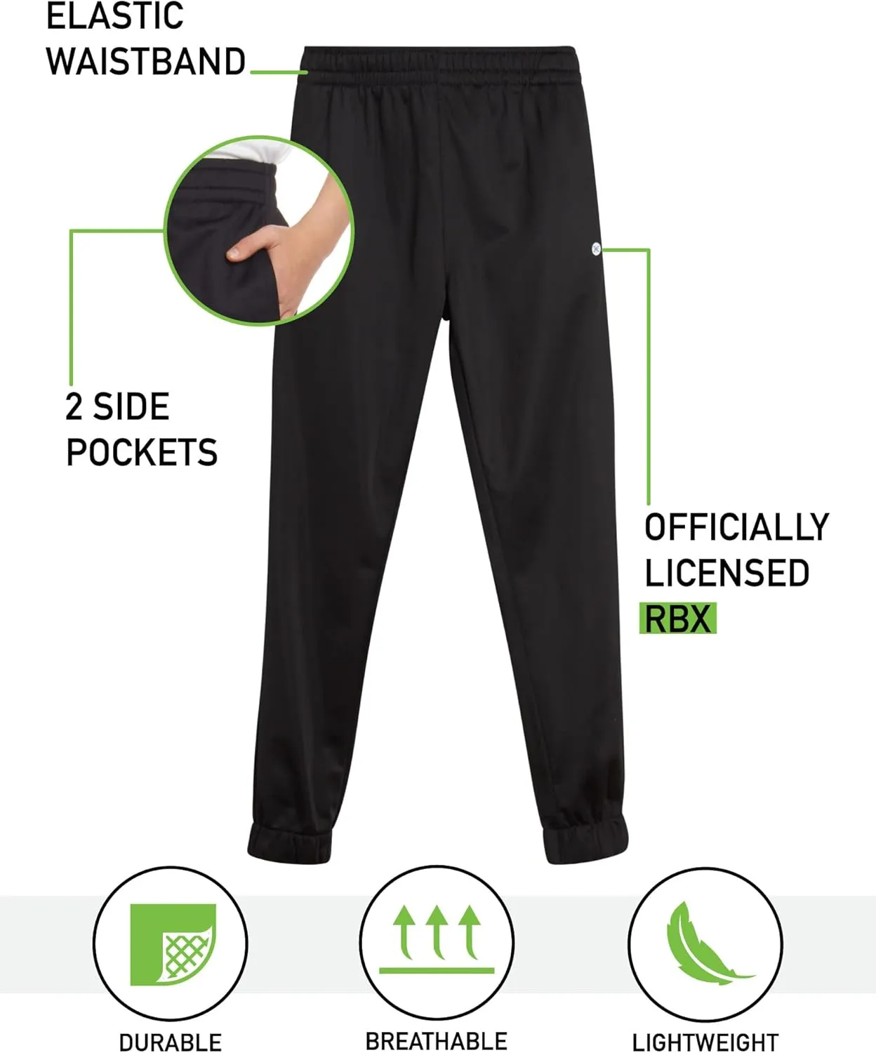RBX Boys Sweatpants - 2 Pack Stretch Performance Tricot Activewear Boys Joggers Athletic Pants with Side Pockets (Size: 4-20)