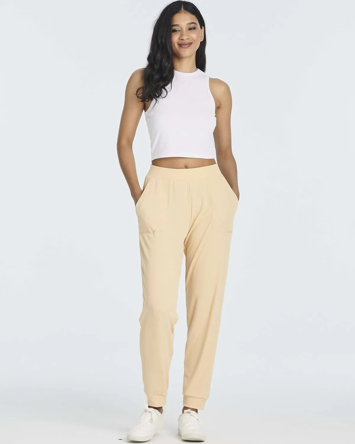 Real Essentials 3 Pack: Women's Ribbed Lounge Jogger Cuffed Yoga SweatpantsPockets (Available in Plus)