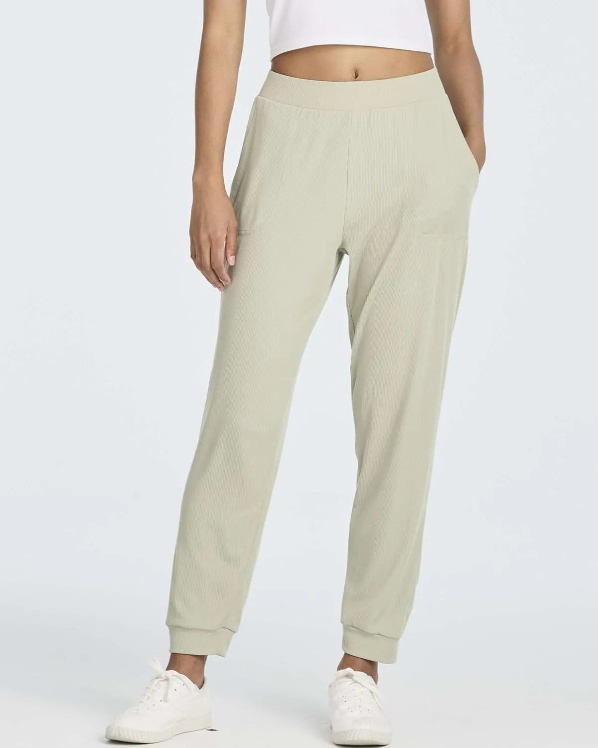 Real Essentials 3 Pack: Women's Ribbed Lounge Jogger Cuffed Yoga SweatpantsPockets (Available in Plus)