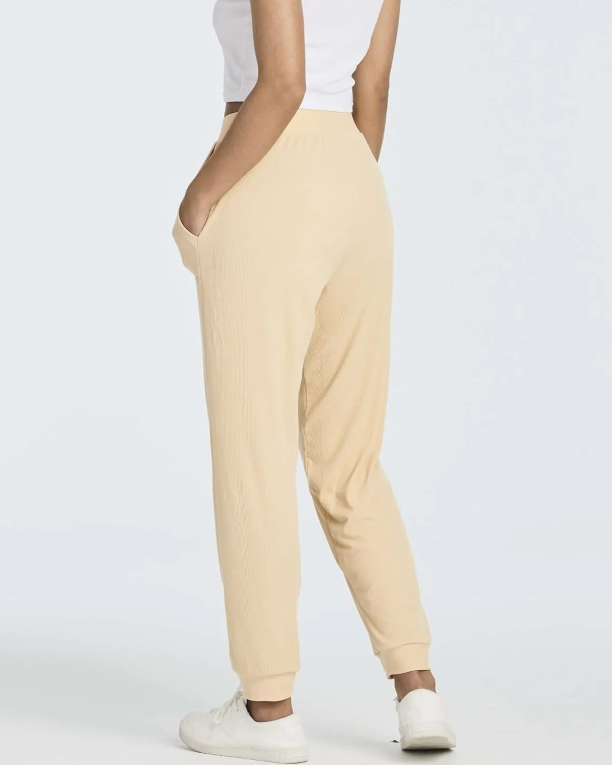 Real Essentials 3 Pack: Women's Ribbed Lounge Jogger Cuffed Yoga SweatpantsPockets (Available in Plus)
